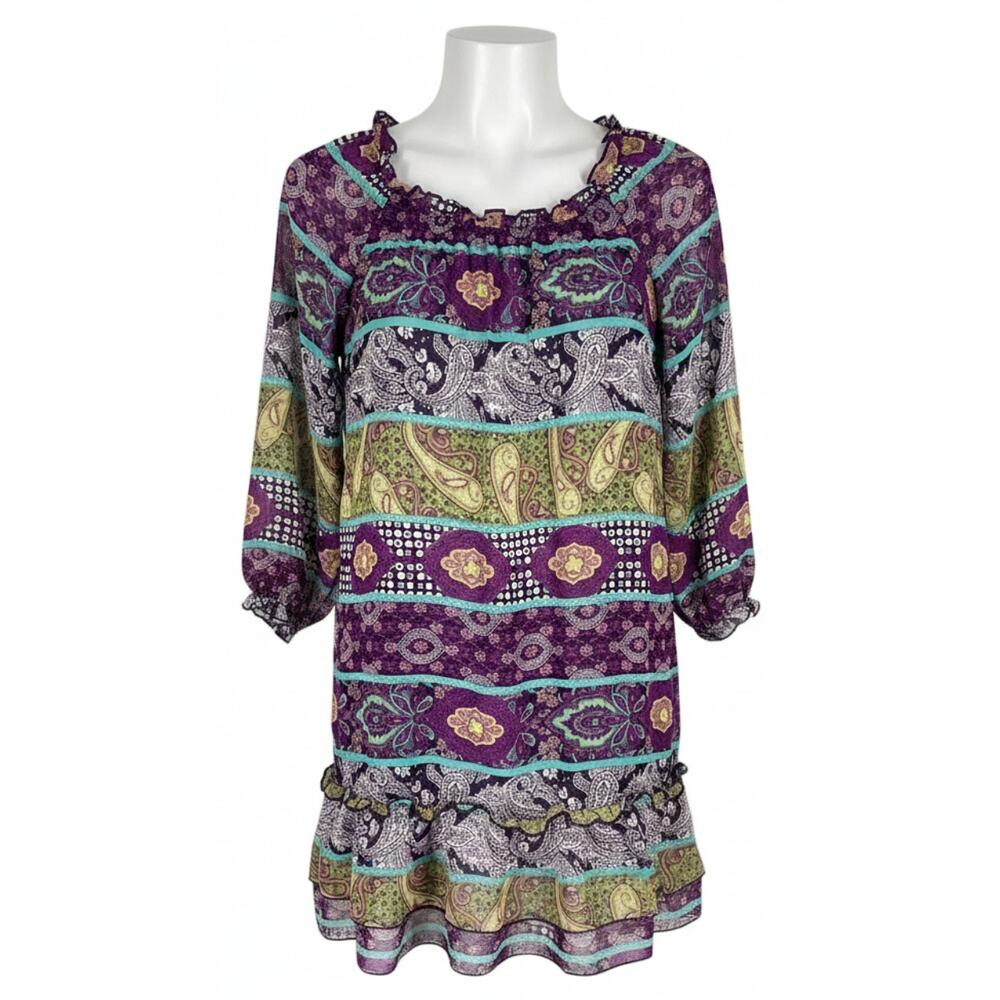 Belle Du Jour Dress Size S Purple Paisley Long Sleeves Knee Length Boho Chic
